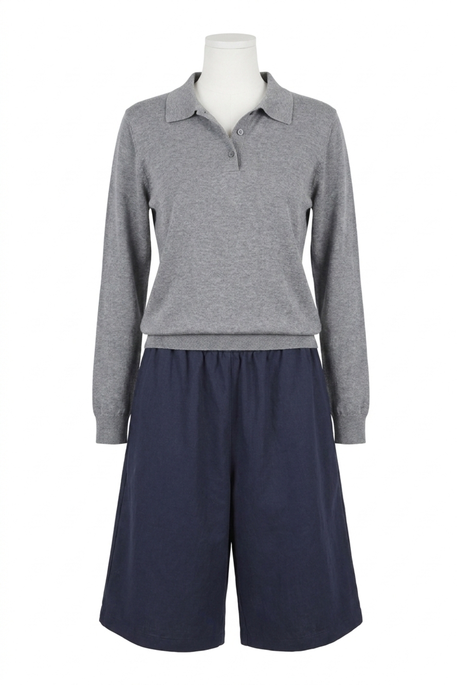 NEW ENZA COSTA silk knit polo in heather grey